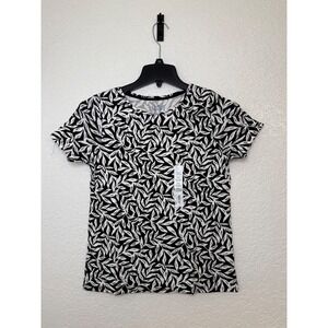 Croft & Barrow The Classic Tee PS Black White Leaf Print Short Sleeve Crewneck